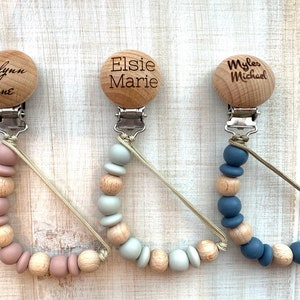 Personalized Pacifier Clip Silicone bead pacifier clip with name Custom Pacifer Clip Pacifier Clip Wood Engraved Pacifier Clip Paci Clip