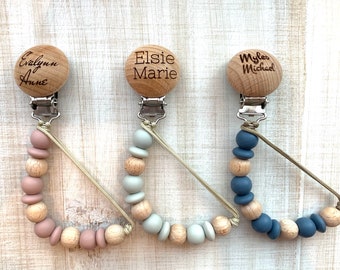 Personalized Pacifier Clip Silicone bead pacifier clip with name Custom Pacifer Clip Pacifier Clip Wood Engraved Pacifier Clip Paci Clip