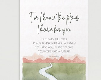 Impresión de graduación con camino de acuarela – Versículo de Jeremías 29:11 (Descarga digital)