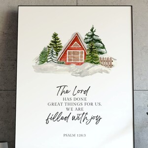 Winter House Watercolor Print | Psalm 126:3 | Christmas Oversized Wall Art | The Lord Has Done Great Things Wall Art | Christmas Bible Art