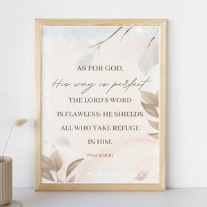Bible verse wall art, As for God wall art, psalm 18:30 printable download, psalm 18 art, Bible verse art, psalm 18 30 art