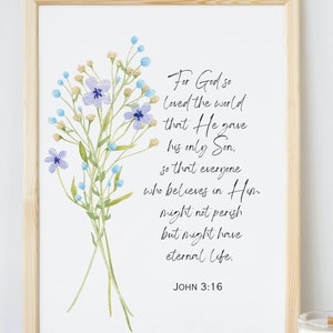 John 3:16 print, Bible verse print, For God so Loved the world print,  scripture art, Bible verse art, John 3 16 art, scripture print