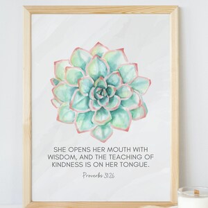 Afdrukbaar Moederdag | Succulente muurkunst moeder | Christelijk cadeau voor moeder | Digitale download van Spreuken 31:26 Schriftteksten