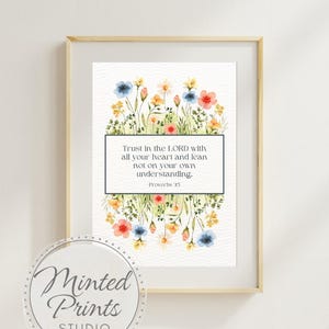 Bible Verse Print Floral Wall Art Wildflower Printable Vintage Flower Art Trust in the Lord Bible Verse Wall Art Proverbs 3:5 Wall Decor