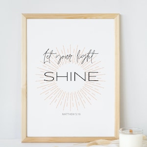 Deja que tu luz brille, Mateo 5:16, Decoración cristiana, Estética, Escritura minimalista, Imprimible para habitación infantil, Versículo bíblico imprimible