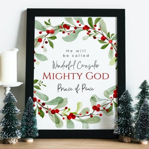Wonderful Counselor art | Oversized Wall Art | Isaiah 9:6 wall art | Holiday decor | Watercolor Wreath Art | Christmas Bible Art