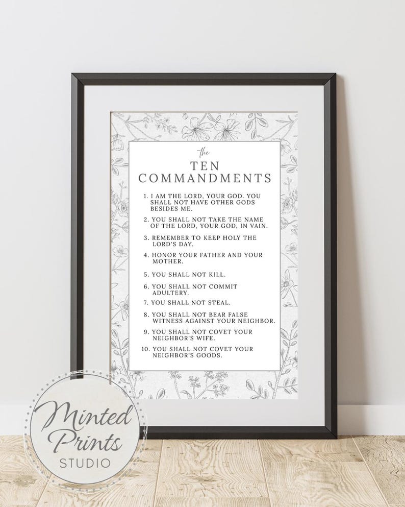 10 Commandments Floral Print, Christian Scripture Wall Art (digital ...