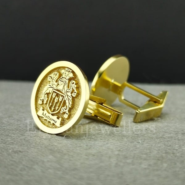 Gemelos de plata de ley personalizados con escudo de armas: sello con escudo familiar