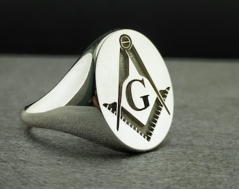 Anillo masónico de plata de ley: joyería con símbolo masónico