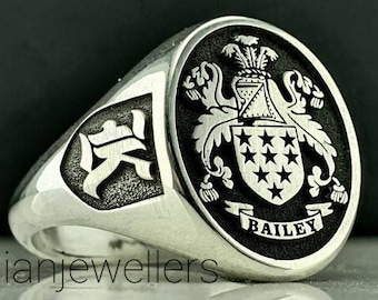 Personalisierter Familien Wappen Siegelring: Sterling Silber Wappen Ring