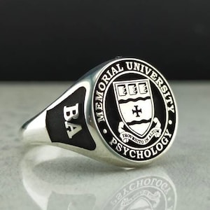 Sterling Silver University Ring, Custom College Logo, Graduation Gift