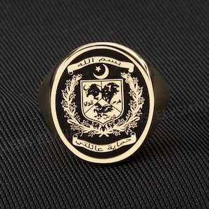 Solid Gold Custom Engraved Family Crest Signet Ring