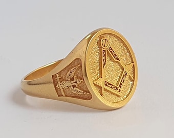 Anillo masónico de plata de ley: anillo masónico bañado en oro