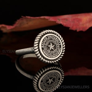 Sterlingzilveren universiteitsring, aangepast College-logo, afstudeercadeau