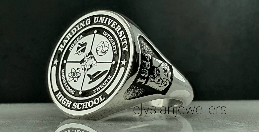 University Key Rings Sterling Silver University Ring, Custom College Logo, Graduation Gift ...