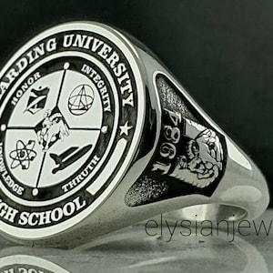 Sterling Silver University Ring, Custom College Logo, Graduation Gift