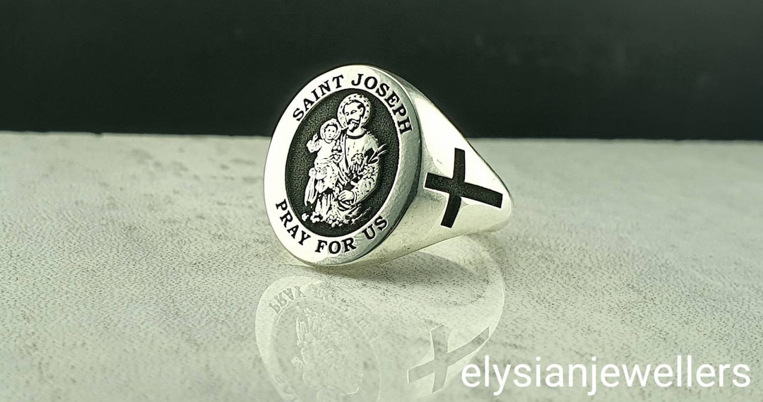 Saint Joseph Ring, Silver Religious Ring, Christian Ring, Silver