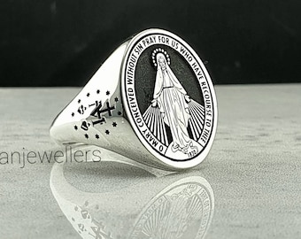 Anillo de Consagración Mariana, Anillo Virgen María, Anillo Virgen María Milagrosa de Plata de Ley, Anillo de Navidad, Regalo de Navidad