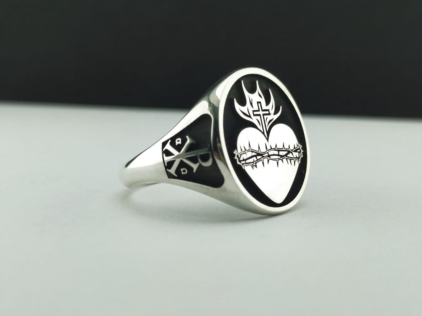 Anillo del Sagrado Corazón de Jesús, Anillo del Sagrado Corazón Cristiano, Accesorios Cristianos, Anillo de Regalo del Sagrado Corazón, Anillo de Plata de Ley