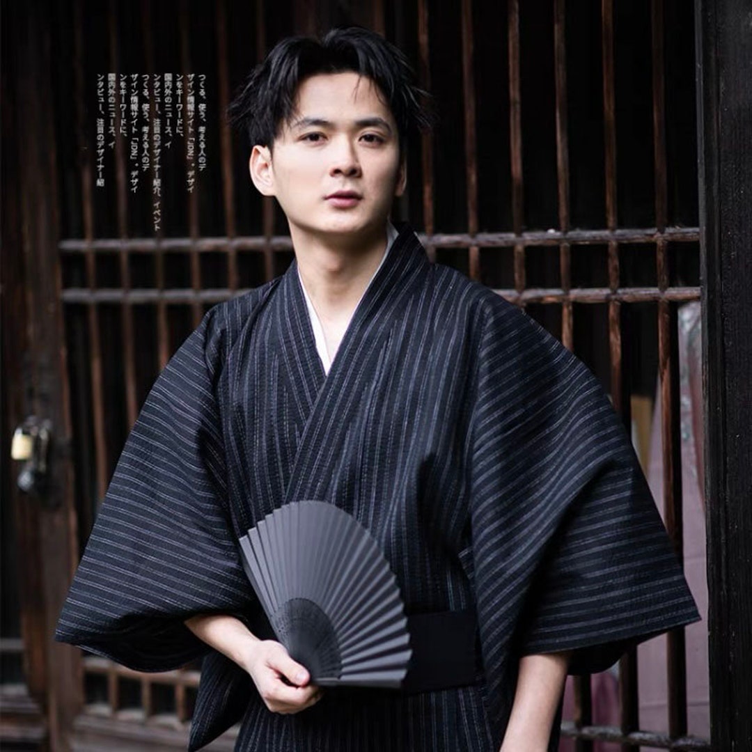 Men Black Stripe Yukata Kimono Robe - Etsy