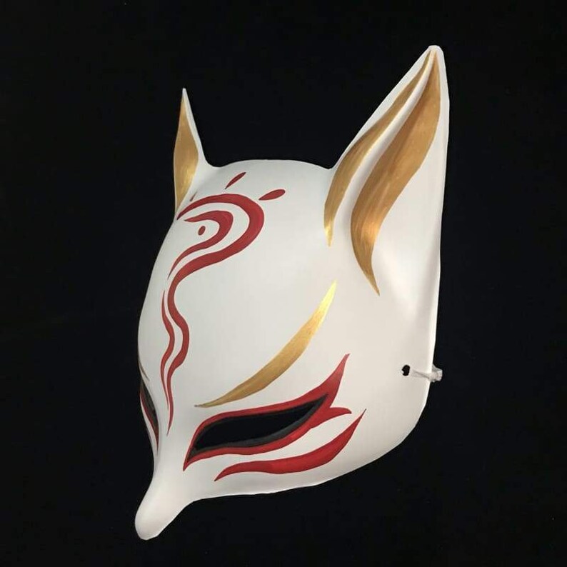 Kitsune Mask red Curse Hand Painted Japanese Fox Mask - Etsy