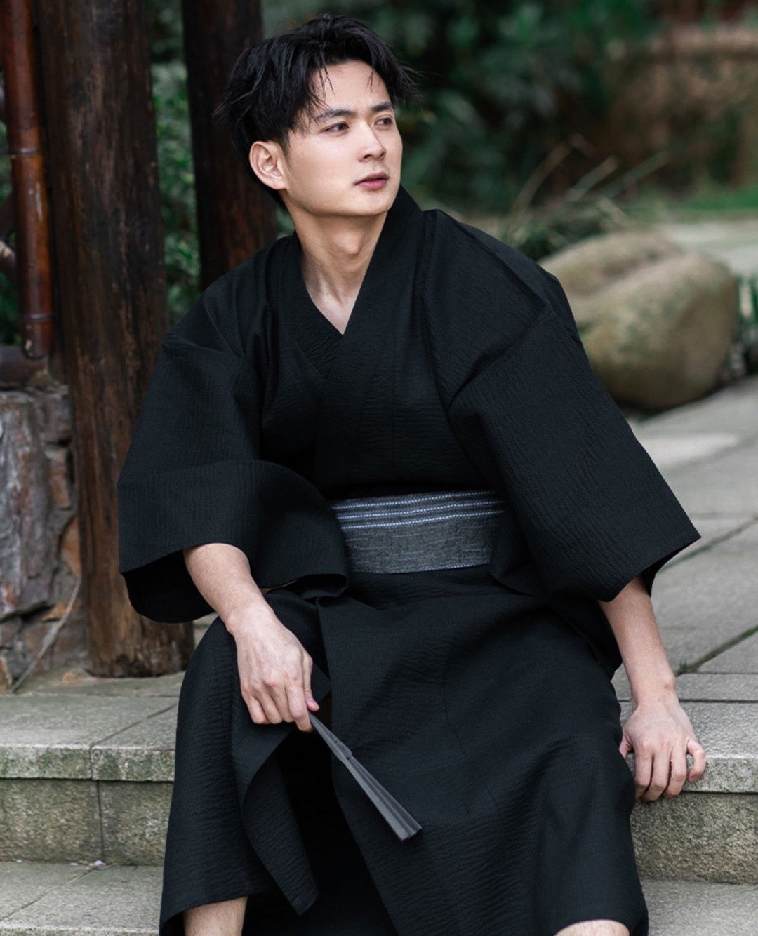 Men Classic Black Yukata Kimono Robe Etsy