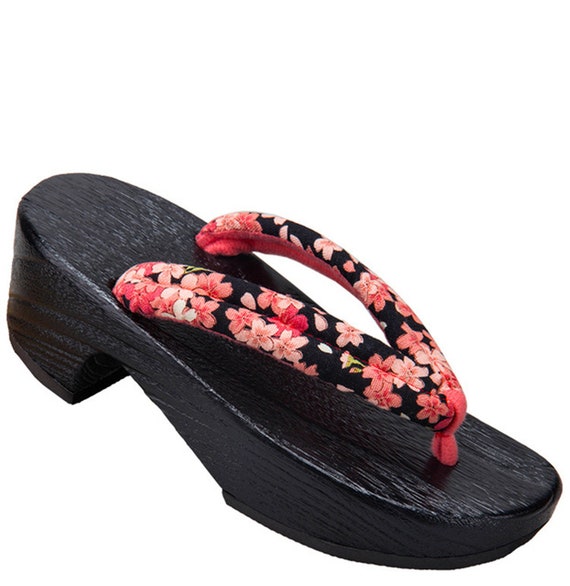 Geta Wooden Sandals Women High Heelblack Base Cherry Blossom - Etsy