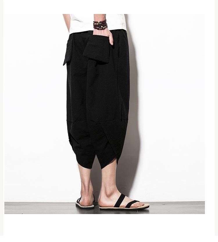 Men Black Embroidered Koi Drawstring Linen Cropped Pants | Etsy