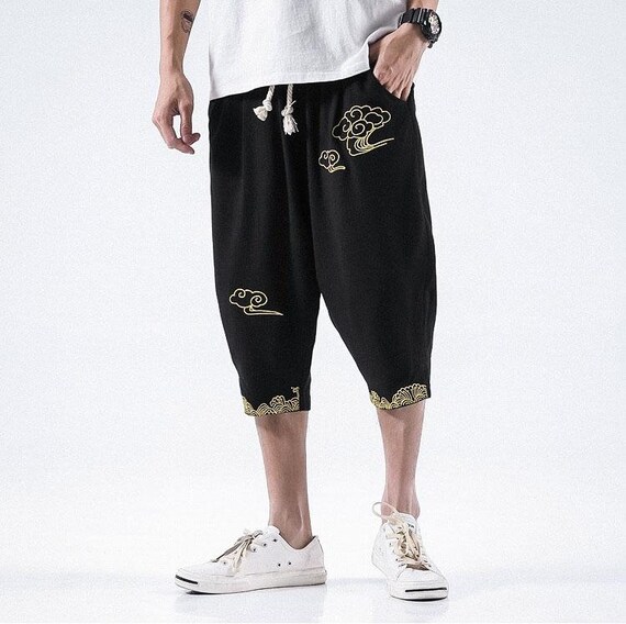 Men Golden Cloud Drawstring Linen Capri 