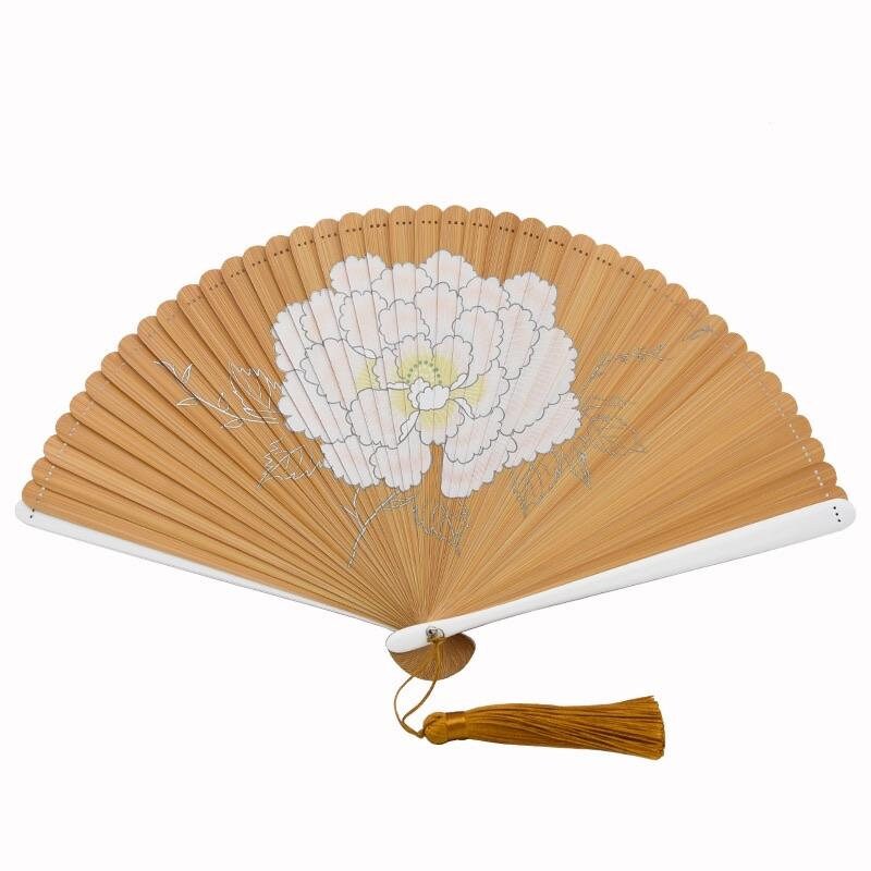Hand Held Fans Chinese Style Peony Silk Bamboo Folding Fan Tassel Folded Fan
