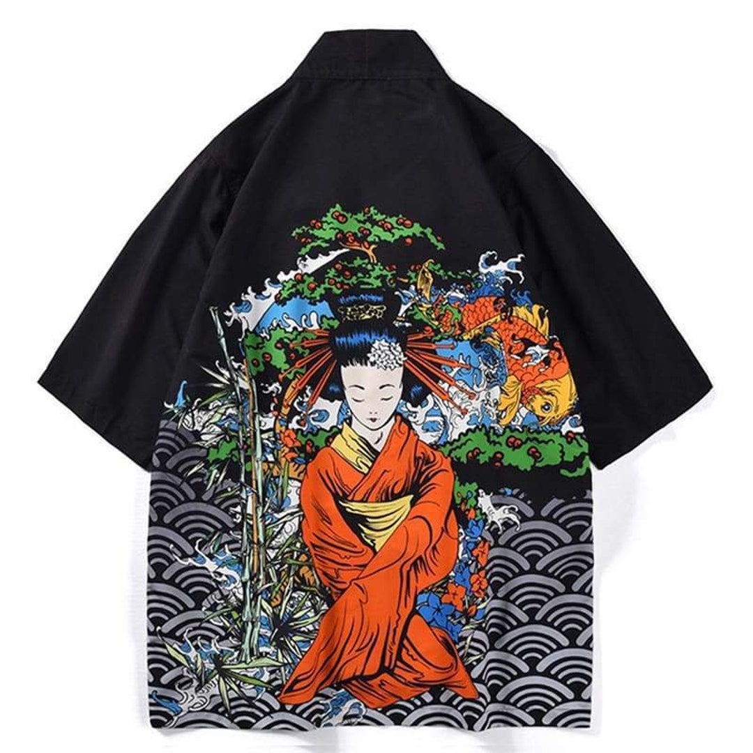 Black Geisha Kimono Jacket Cardigan Men Japanese Streetwear - Etsy