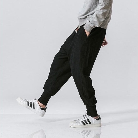 Black Tight End Harem Pants Men 