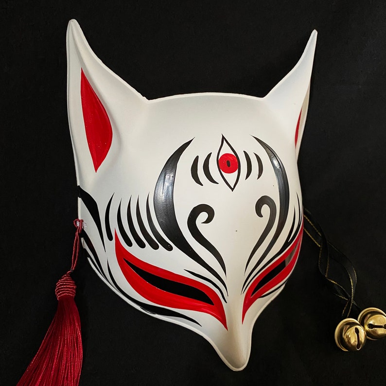 Kitsune Mask the Third Eye in Red / Hand Painted Fox Mask | Etsy