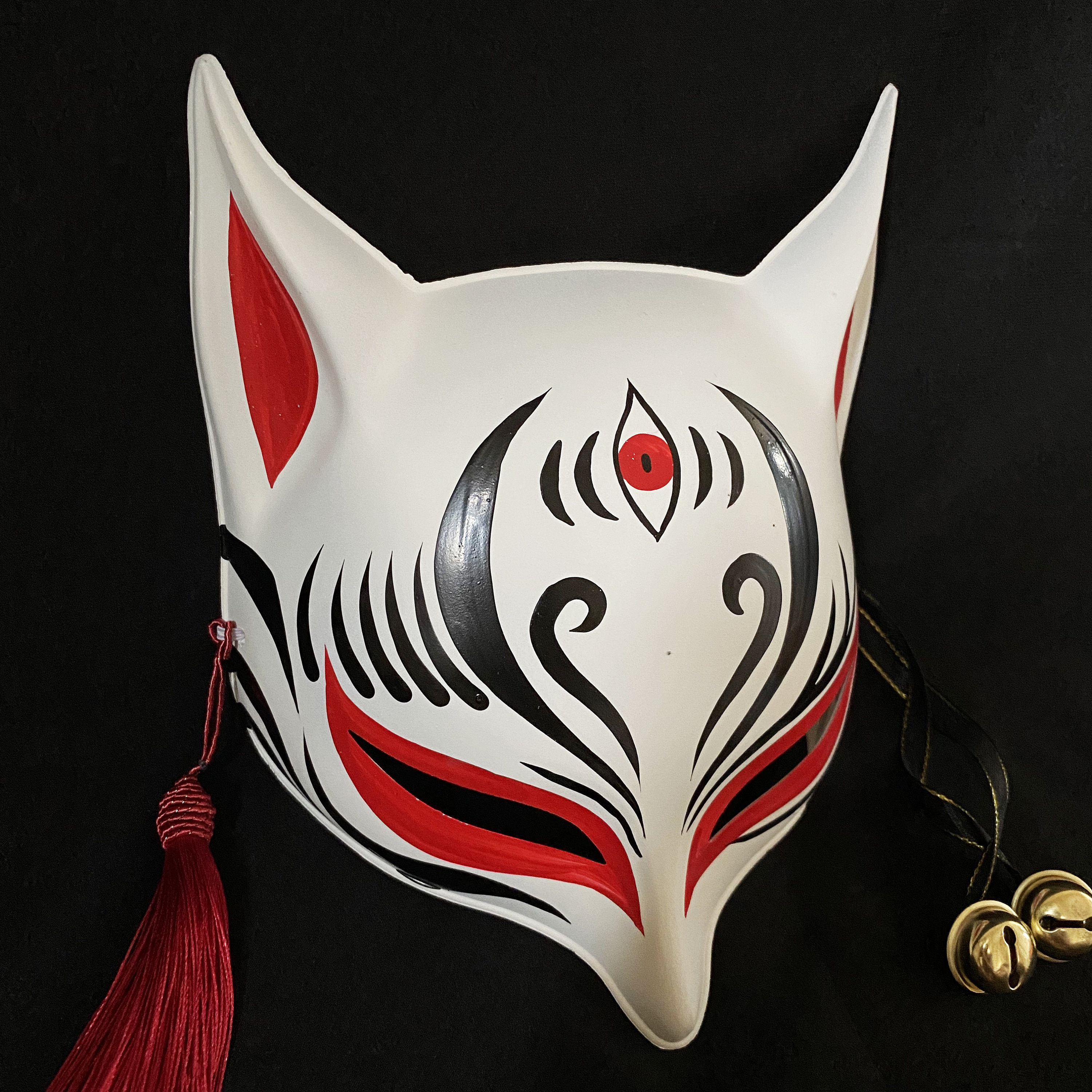 Kitsune Mask the Third Eye in Red / Hand Painted Fox Mask - Etsy Hong Kong