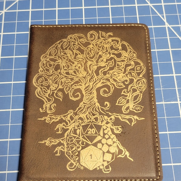 D20 Tree of Life - Dungeons and Dragons - Passport Holder - 4.25" X 5.5" - Laser Engraved - D&D Themed - Fantasy - RPG - D20