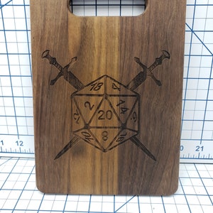 D&D Themed Laser Engraved - Walnut Cutting Board - DND- Dungeons and Dragons - Game Accessories - RPG - D20