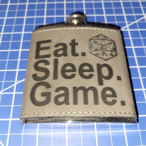 B Stock - Eat. Sleep. Game. - D&D Leatherette 6 ounce Flasks - Dungeons and Dragons - Fantasy - RPG