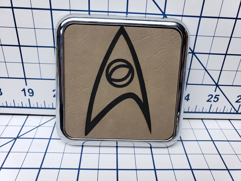 Star Trek Insignia Set of 4 Premium Square Coasters Leatherette Metal Base and Holder Coaster Set