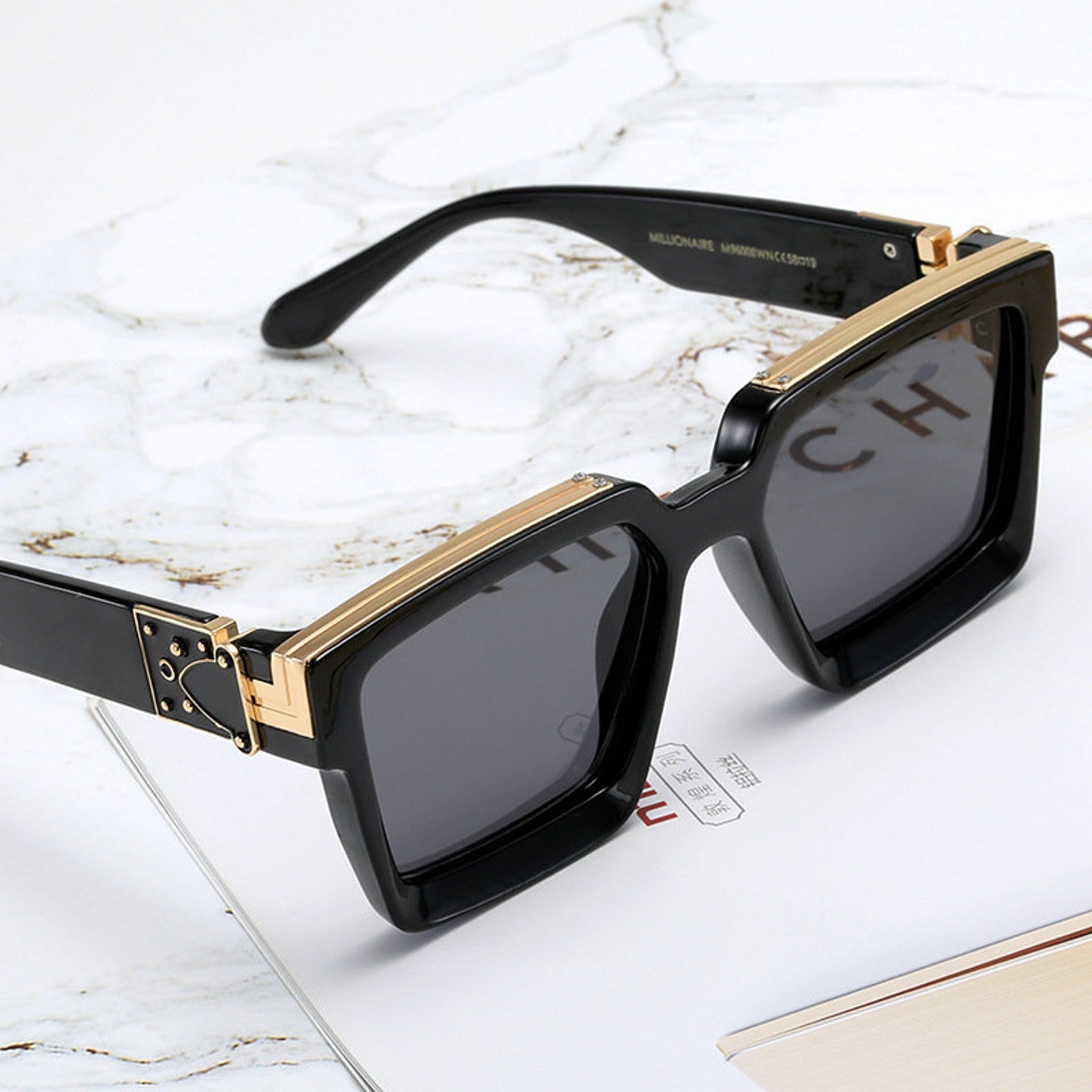 Designer Fashion Square Pilot Sunglasses Mens Women Gold Clear Glasses UV400