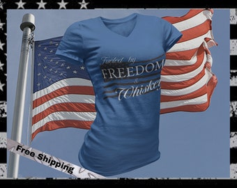 Fueled by Freedom and Whiskey 4th of July Patriotic Shirt, Funny USA Women's Shirt, USA Veteran's Shirt for Men