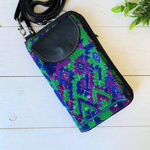 Bolso bandolera estilo huipil guatemalteco, bolsos textiles, organizador de billetera de viaje, monedero de cuero para pasaporte, porta pasaporte, regalo de Navidad para esposa