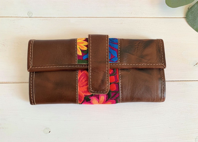 Guatemalan Huipil Trifold Wallet, Flower Wallet, Unique Leather Wallet ...