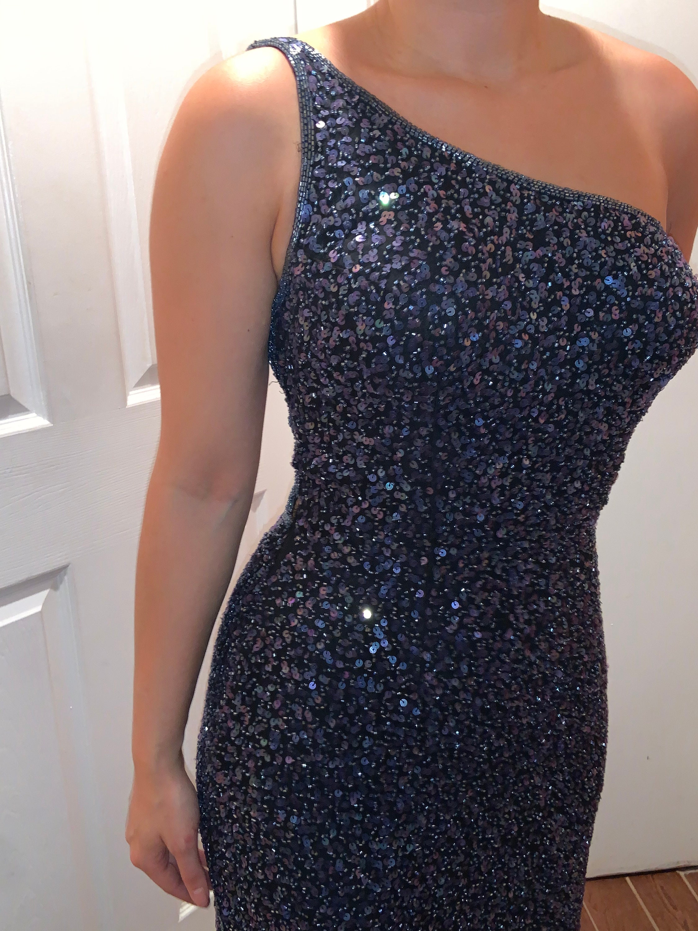 navy sequin evening gown