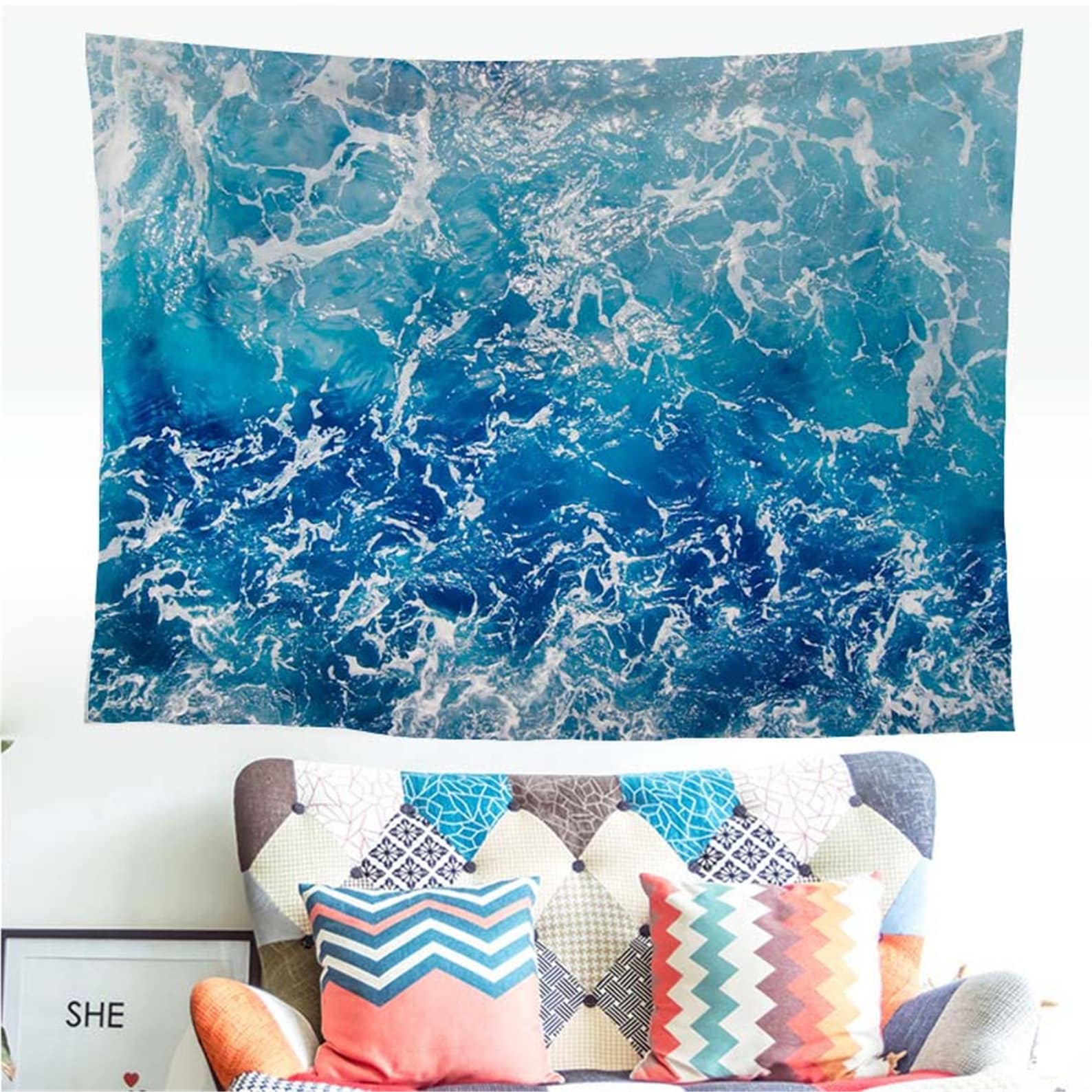Large Ocean Wave Tapestry Blue Sea Wave Ocean Water Wall Etsy
