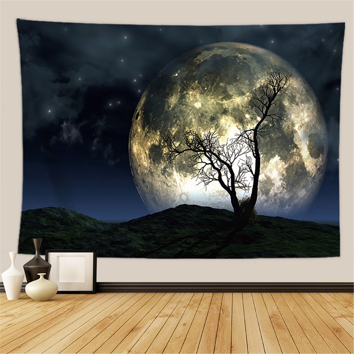 Large Moon Tapestry Night View Tapestry Wall Hanging Etsy