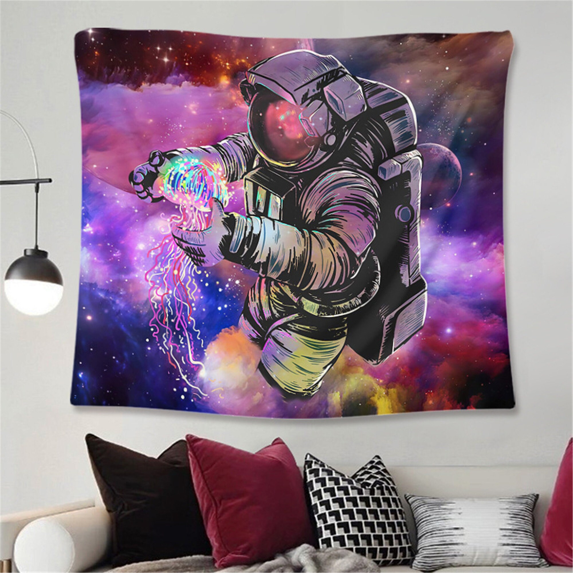 Colorful Astronaut Tapestry Space Wall Hanging Galaxy Etsy