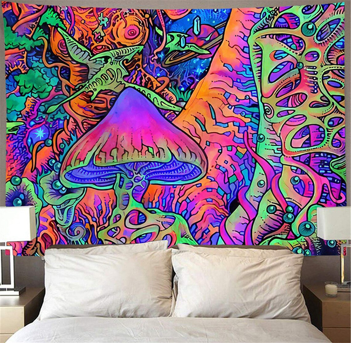 Colorful MushroomTapestries Colorful Psychedelic Mushroom Etsy