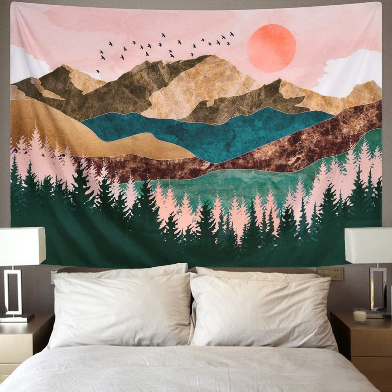 Wall Hanging for Living Dorm Deco Nature Landscape Tapestry Forest Tree Tapestry Sunset Tapestry Mountain Tapestry Psychedelic Tapestry