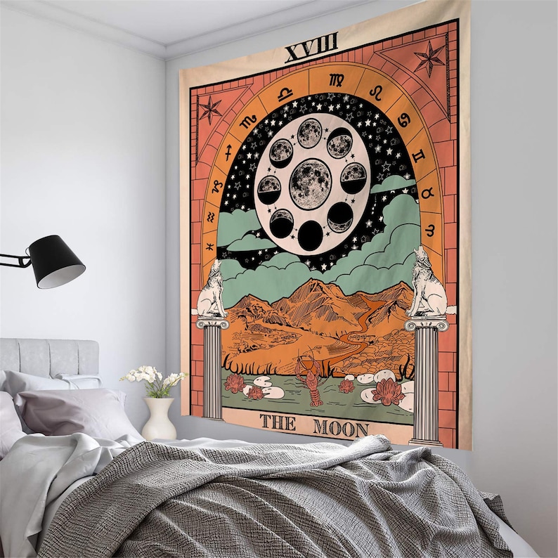The Moon Tapestry Pond Lotus Leaf Crayfish Tapestry Tarot Tapestry Medieval Europe Divination Tapestry Mysterious Tapestries for Room