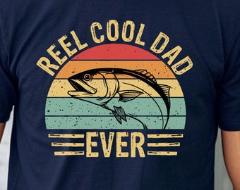 Reel Cool Dad Ever Shirt, Funny Fishing Dad Tee, Vintage Fishing Shirt for Men, Fathers Day Gift for Fisherman, Bass Fishing Gift